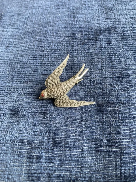 antique sterling silver paste swallow bird brooch