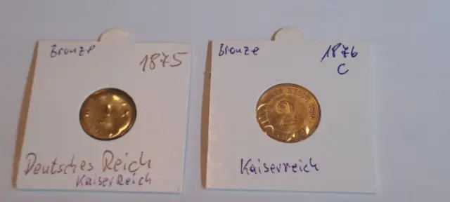 1 Pfennig 1875 und 2 Pfennig 1876 Kaiserreich
