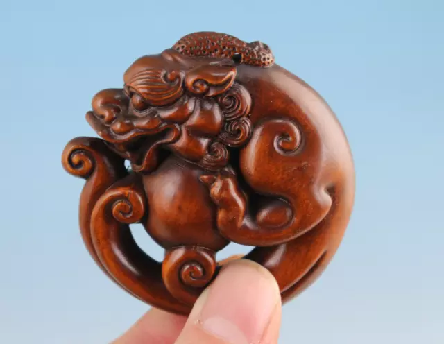 Japan Netsuke Netsuke Boxwood Handwork kirin Statue pendant hand piece blessing