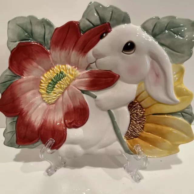 Fitz & Floyd Essentials Bunny Blooms Canape Plate Ceramic Rabbit Flowers Spring