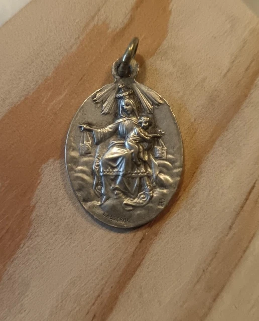 Médaille Pendentif Scapulaire Vierge Du Carmen Et Sacré Cœur - Argent Sterling 925 Plaqué Or 18k - 20mm