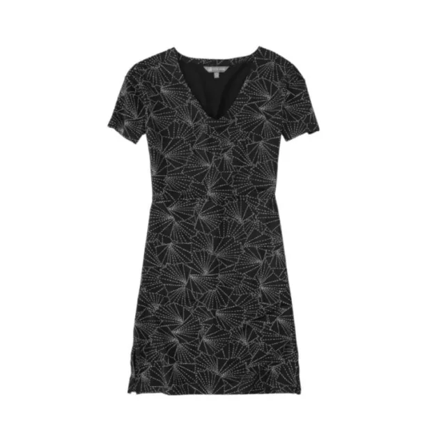 Title Nine Deep Pockets Dress Sashiko Print Black Short Sleeve V Neck Size XS