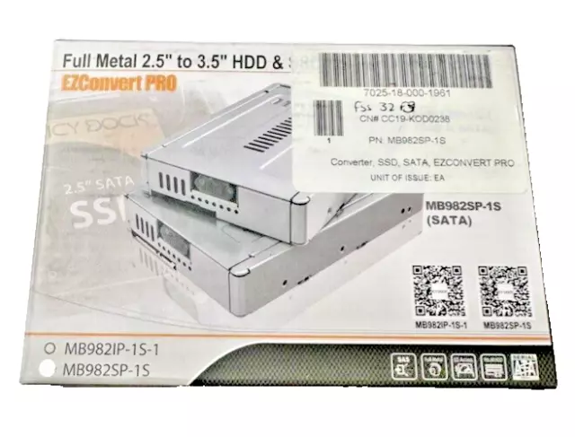 ICY DOCK MB982SP-1S EZCONVERTPRO SSD Full Metal 2.5" to 3.5" HDD & SDD Converter