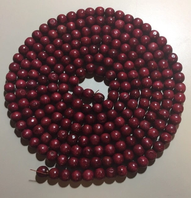 Vintage Primitive Dark Red Cranberry Wooden Christmas Garland 9’