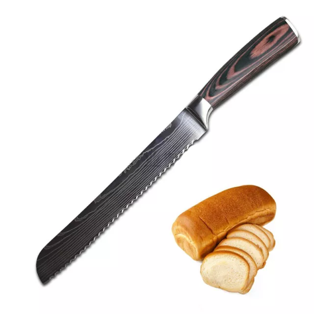 8 Zoll Brotmesser Messer Edelstahl Küchenmesser Damaskus Muster Wellenschliff