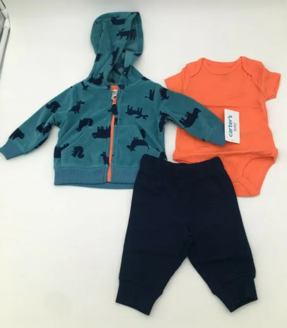 New Carter's Baby Boys infants Zip Up 3 Piece Bodysuit Hoodie Pants Set Outfit