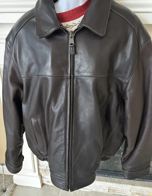 Marc New York Andrew Marc Leather Bomber Jacket Mens BROWN Zip Front SZ XL