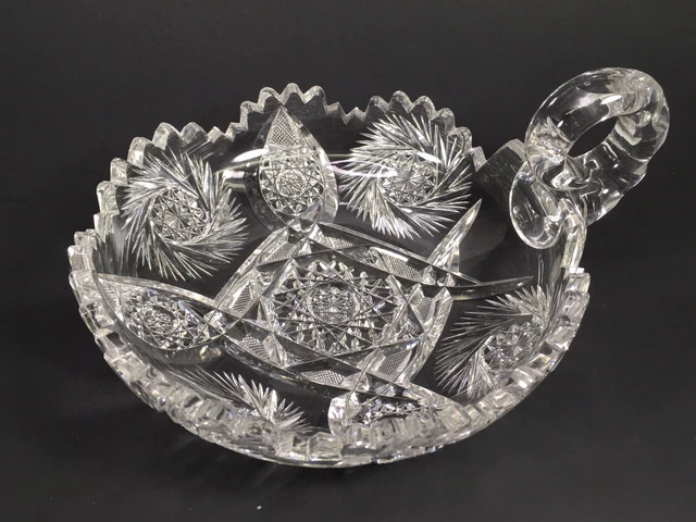 Antique ABP American Brilliant Cut Glass Beautiful Pattern Nappy Dish 7" Long