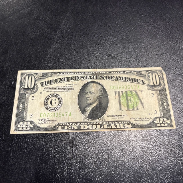 1934 Ten Dollar Bill • $10 Green Seal Note • C07693547A