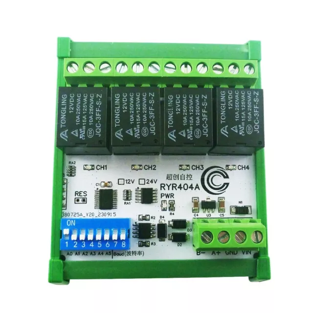 DC 12V 24V 4 Channels DIN35 C45 UART RS485 Relay Board Modbus RTU Switch Module