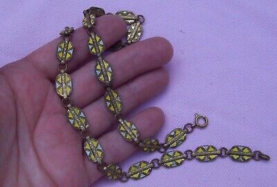 Vintage Antique Art Deco Stamped Brass Enamel 16" Long Chain Necklace CZECH ?