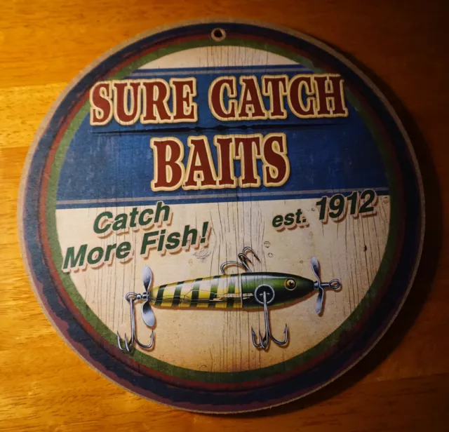 SURE CATCH BAIT & LURES EST. 1912 SIGN Fishing Cabin Fisherman Lodge Decor NEW