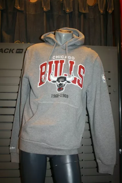 Mitchell E Ness Chicago Bulls Felpa con Cappuccio Hwc Arch Logo Grigio Nuovo NBA