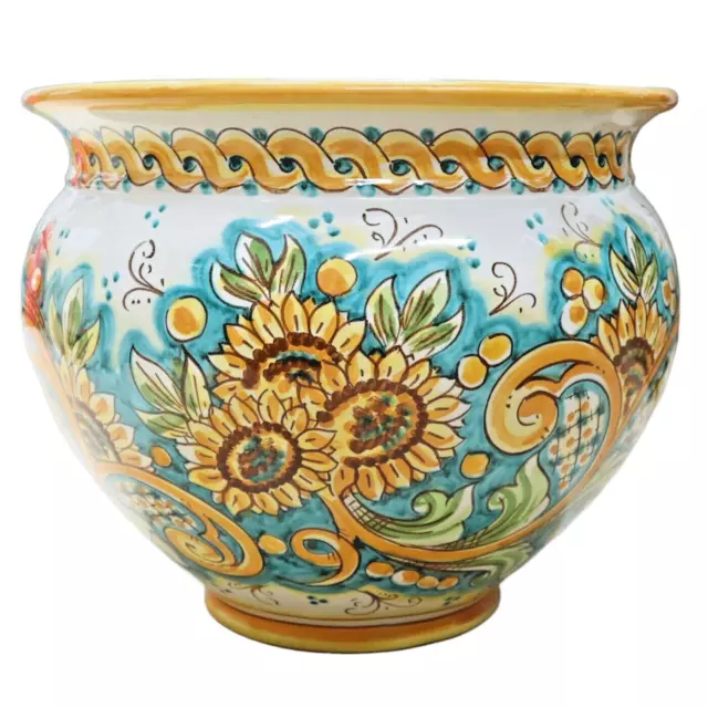CERAMICHE CALTAGIRONE  Cachepot Ceramica Decoro Barocco e Girasoli Fatto a Mano