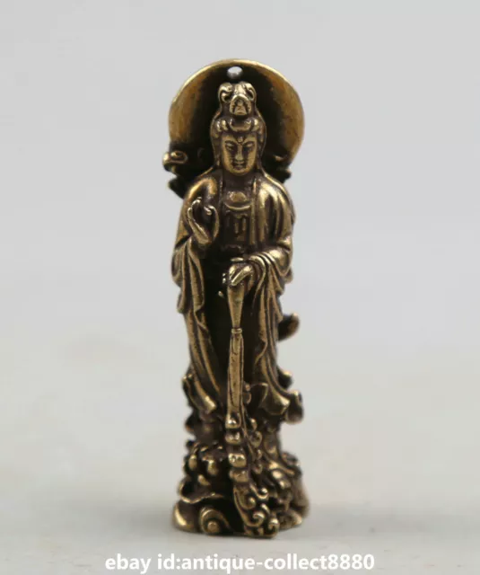 2" Curio Chinese Bronze Buddhism Kwan-yin Goddess Guan Yin Small Pendant '渡海观音'