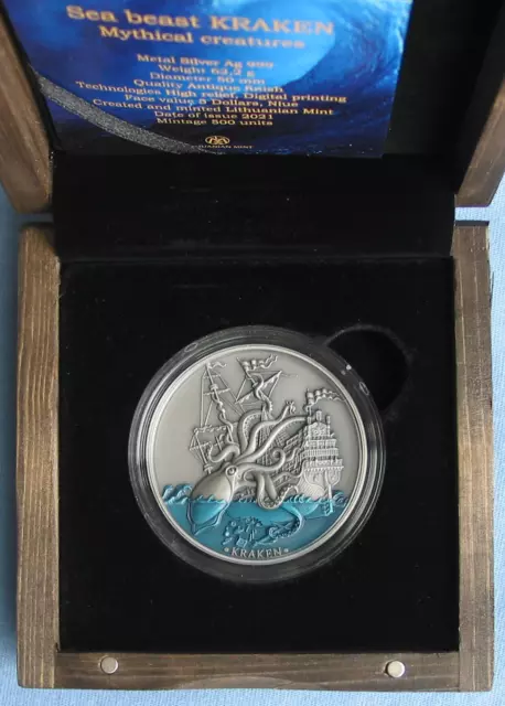 2021 Niue $5 Mythical Creatures Kraken 2oz .999 Silver Antiqued Lithuanian Mint