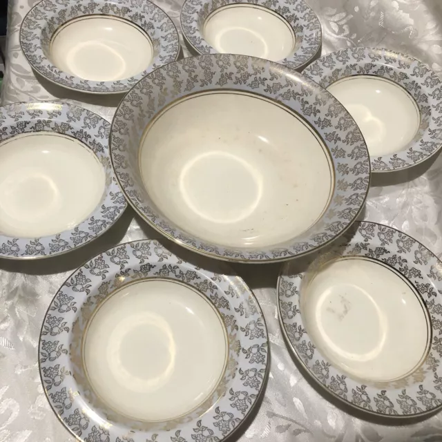 Vintage Davidson Grey Gold Dessert Bowls Set Of 7