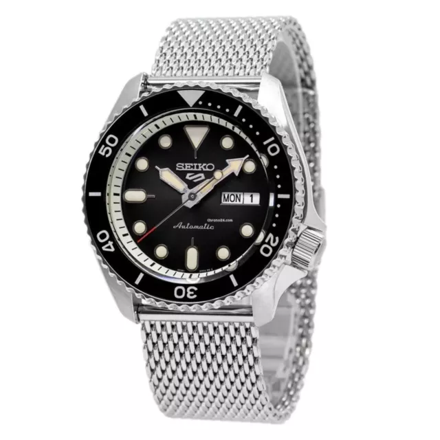 Seiko 5 Sports Automatic Black Dial Milanese Bracelet Mens Watch SRPD73K1