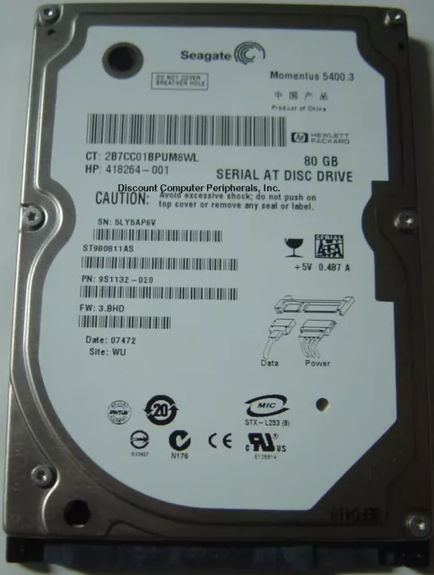 80GB SATA 2.5" 9.5mm ST980811AS Seagate Hard Drive Tested Good Our Drives Work