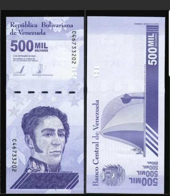 Venezuela Foreign Currency Uncirculated 500,000 Bolivar Soberano 2020- Banknote