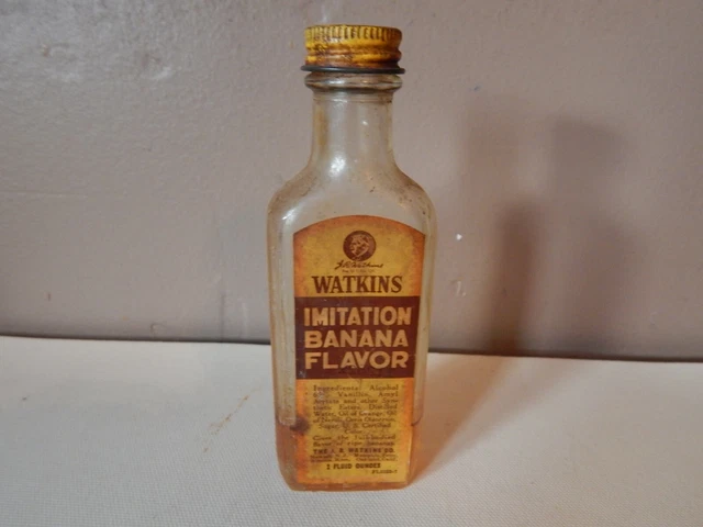 Vintage J.R. WATKINS Imitation Banana Flavor 2 Fl Oz Glass Bottle w/Paper Label