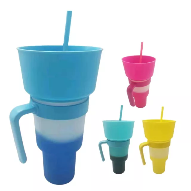 2 In 1 Snack Drink Cup With Straw Large Opening Plastic Beverage Cup Top