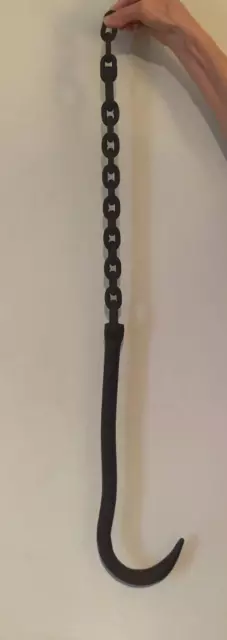 Large Antique Iron Kitchen Fireplace Hook 15.5" Chain 17" Heavy Kettle Trammel