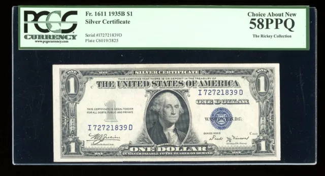 $1 1935-B Silver Vinson ID Block Fr. 1611 PCGS 58 PPQ Serial I72721839D