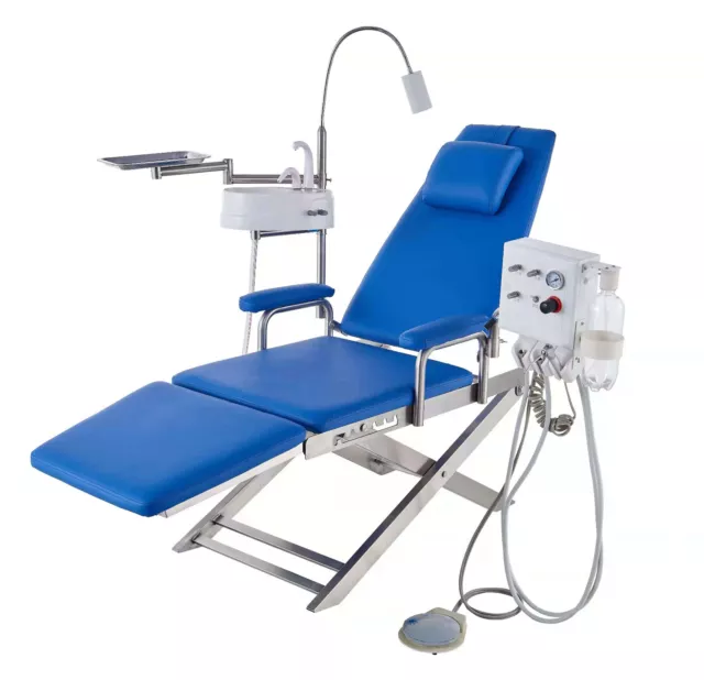 1 Set blue Dental Portable Mobile Folding Chair Uint with LED Light+Turbine