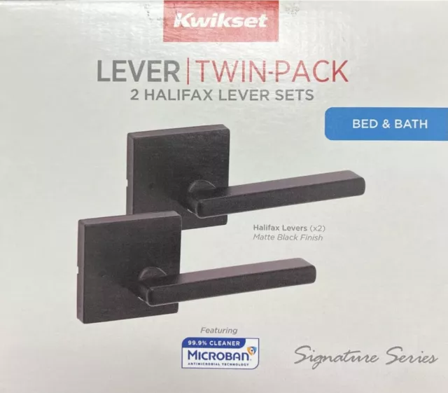 Kwikset 2 Halifax Lever Sets Square Matte Black Bed/Bath Door Lever (2Pack)