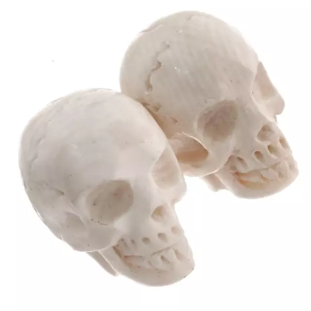 Handcarved Matched Pair Skull Deer Antler Bead Cab Cabochon, 5/8"