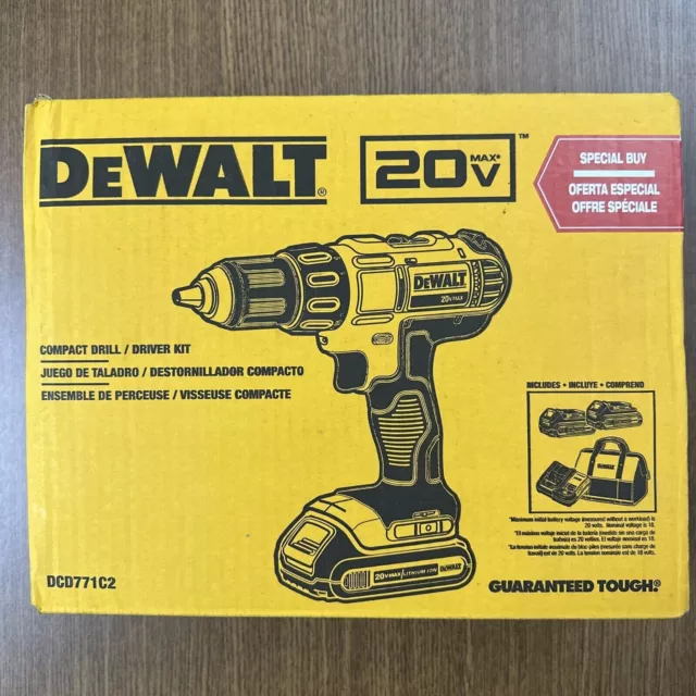 DEWALT DCD771C2 20V MAX Cordless 1/2 in. Drill/Driver Kit - NEW
