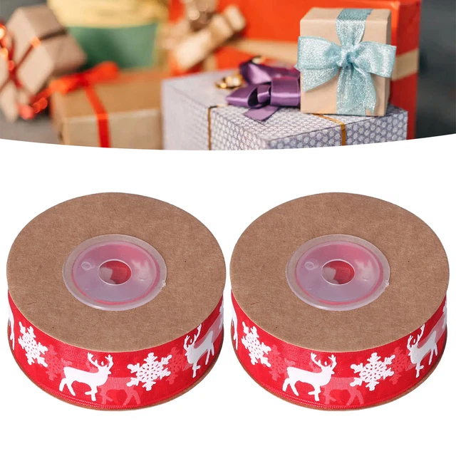 2 Rolls Christmas Ribbon Wide Print Christmas Decoration Snowflake Deer Red