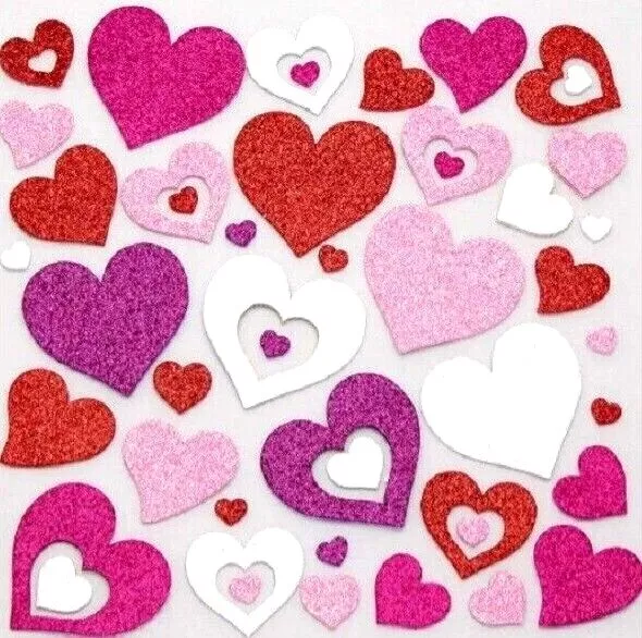 Red Glitter Heart Stickers childrens card making kids decoration labels  53205