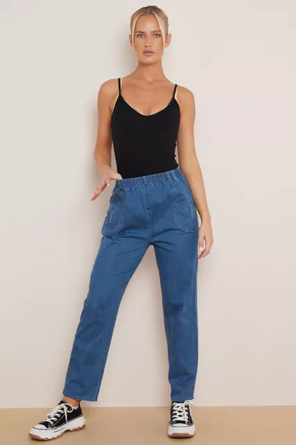 Womens High Waist Jeans Ladies Straight Denim Jeggings Elasticated