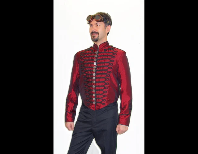 Napoleonic Steampunk Brass Gear Button Deep Wine Military Trim Dinner Jacket L