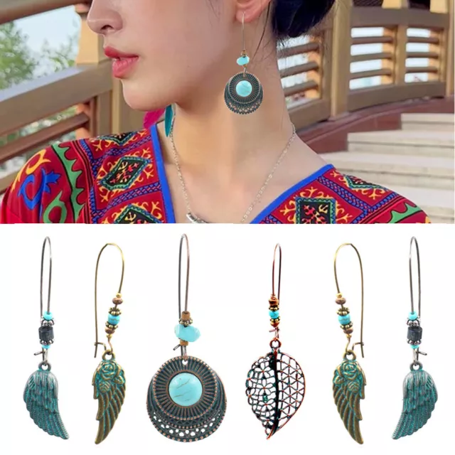 Pendientes Colgantes Estilo Boho Vintage Con Turquesa Joyería De Moda Para <