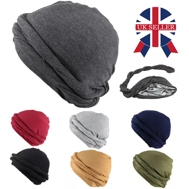 Turban Durag Hat for Men Satin Silk Lined Elastic Turban Head Wrap Head Scarf