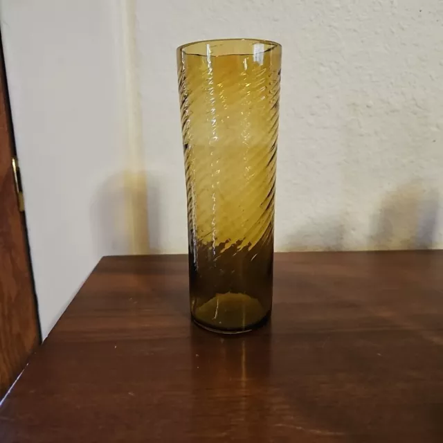 Vintage Mexican Hand Blown Amber Gold Swirl Tall Tom Collins Glass 2