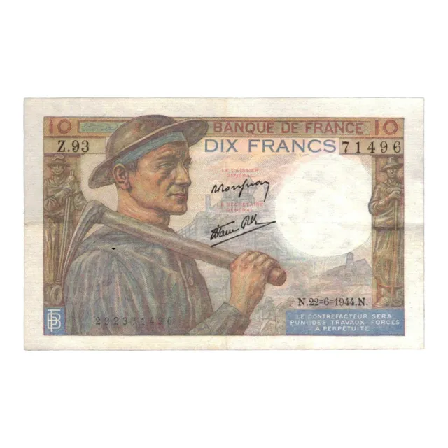 France banknote 10 Francs Pit Worker 1944 Series Z.93 AU Fay.08.12 P.99