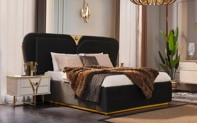 Ensemble Lit Luxe Chambre à Coucher Lit Double Moderne Gris Set 3tlg Gris