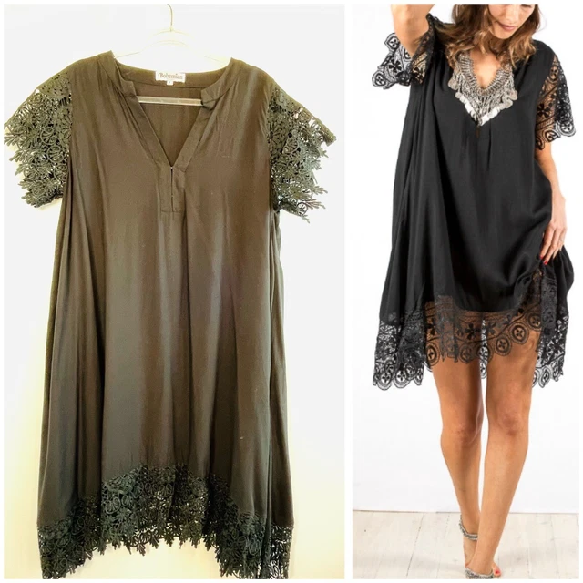 Bohemian Traders Size L 14 Black Dreamer Smock Shift Dress Australian Label