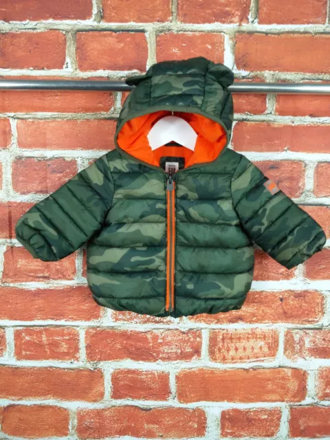 Baby Boys Coat Age 0-6 Months Gap Khaki Camouflage Padded Jacket Hood Lined 68Cm