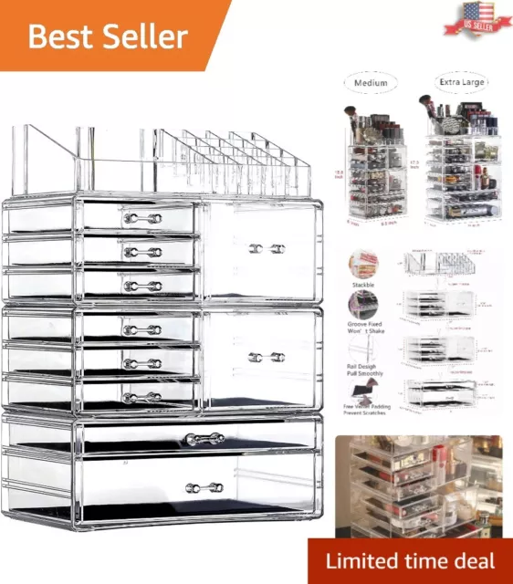 Extra Large Stackable Makeup Storage Organizer - 10 Drawers - Clear Acrylic