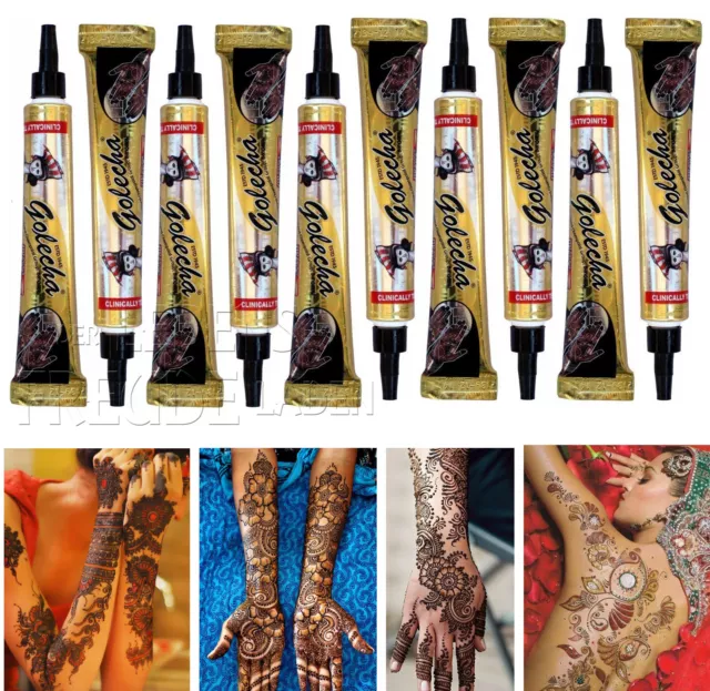 10x Golecha Henna Tuben für Mehndi Tattoo, schwarz, kein PPD, Klinisch getestet!