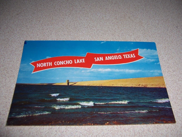 1960s NORTH CONCHO LAKE & DAM, SAN ANGELO TX. VTG POSTCARD