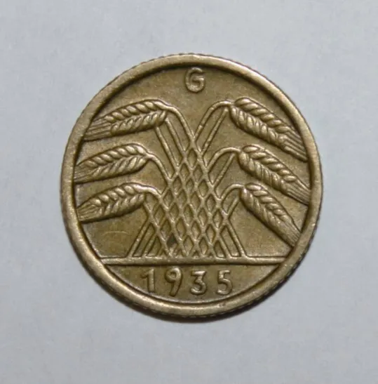A2 - Germany 5 Reichspfennig 1935-G Extremely Fine +++ Coin - Six Grain Sprigs