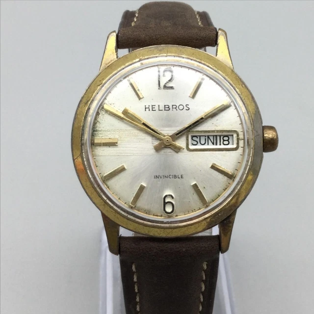 HELBROS INVINCIBLE MANUAL Wind Gold Tone Vintage Mens Watch 