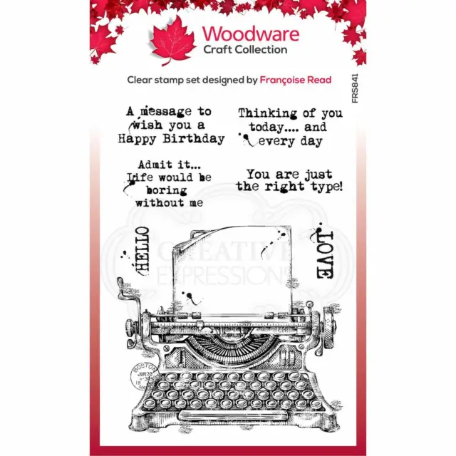 Woodware Vintage Typewriter 7 Pce Clear Stamp Set Birthday Valentine Card Making