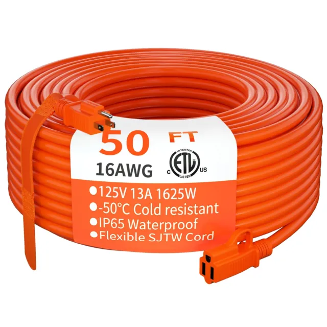 Cable de extensión interior exterior HUANCHAIN 50 pies impermeable, calibre 16/3 flexible...